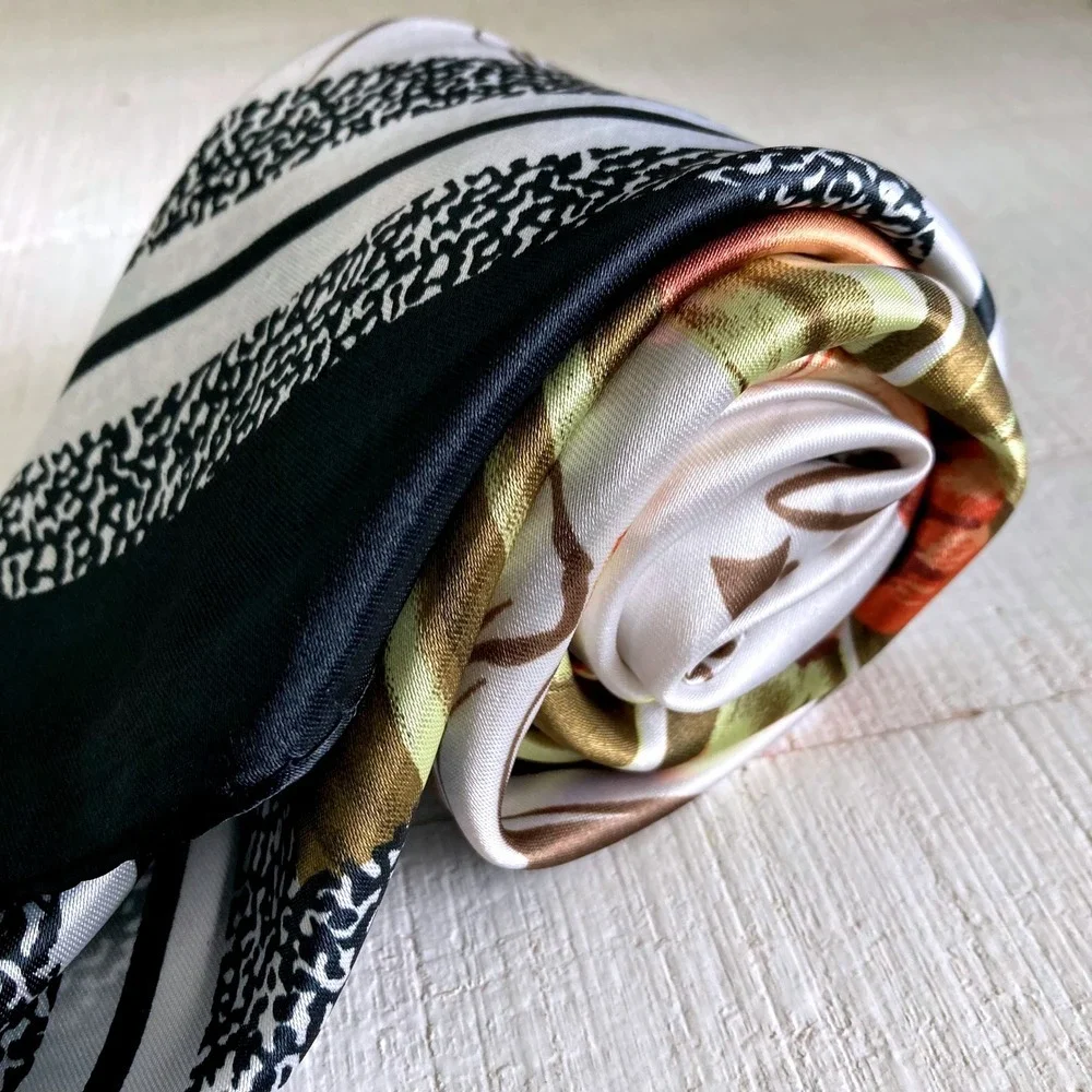 Floral print art Satin square Oversized boho hair neck scarf Romantic preppy 💖